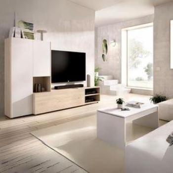 Mueble de sala apilable Kei Blanco - Roble Natural 227 cm