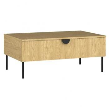 Mesa de centro contemporánea Nataniel con 1 puerta - Natural y negro - Diseño en madera de paneles de partículas