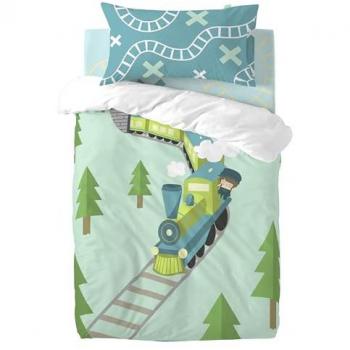 Juego de Funda Nórdica Multicolor Train para Cuna de Bebé 100x120 cm, 2 Piezas, 100% Algodón, Calidad 150
