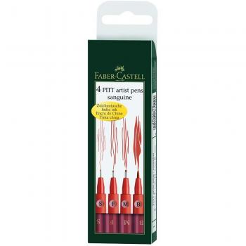 Faber-Castell 167102 - Pack de 4 rotuladores Pitt Artist Pens Sanguine, diferentes grosores de punta, tonos sanguina