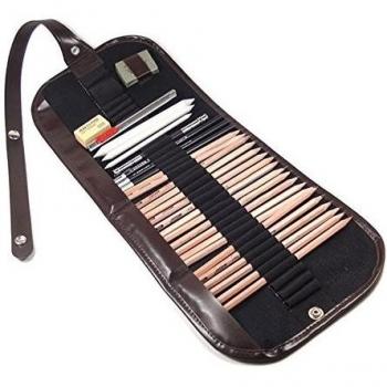 BEETEST 28pcs Boceto dibujo lápiz carbón borrador lápiz Extender papel tocón sistema del cuchillo con 36 hoyos lápiz bolsa
