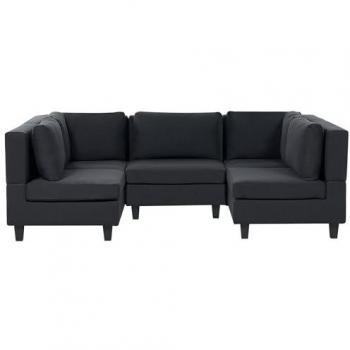 Sofá Modular U en Tela Negra de 5 Plazas con Respaldo Acolchado y Puff Unstad