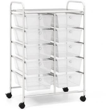 10-Drawer Rolling Storage Cart Utility Trolley with Clear Drawers and 4 Wheels for Kitchen and Office Organization
