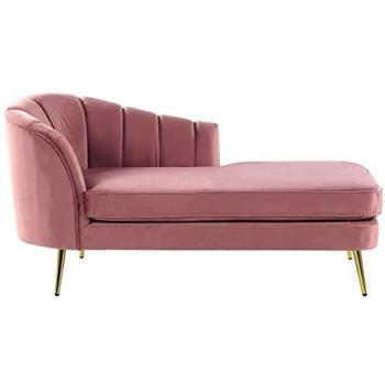 Chaise Longue de Terciopelo Rosa con Patas de Metal Dorado - Versión Izquierda - Modelo Allier