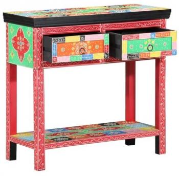 Mesa Consola Multicolor con Cajones de Madera Ingenierizada Estilo Bohemio y Diseño Floral