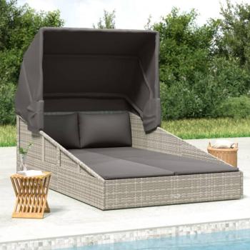 Foldable Roof Sunbed Grey 200x114x128 cm Poly Rattan