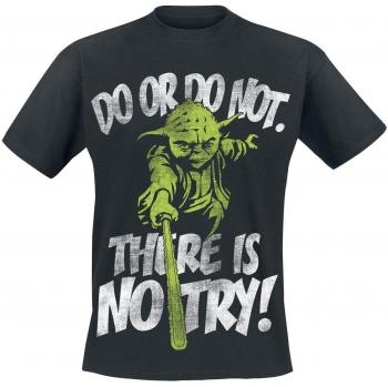 Star Wars Yoda - There Is No Try Hombre Camiseta Negro 3XL, 100% algodón, Regular