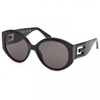 Guess Women's Sunglasses GU7917-01A with Chain, Shiny Black Frame, Smoke Lenses, One Size