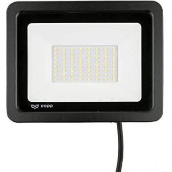 POPP- Foco Proyector Luz LED 50W Chip Osram para Uso Exterior Fachada Pared Iluminación Decoración 6000K luz fria Impermeable IP65 Negro Resistente al agua.