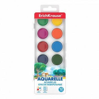 ErichKrause Caja de Acuarelas 12 Colores, Adherencia y Dilución Perfecta, Trazos Claros y Translúcidos, Distribución Uniforme, Modelo 50581