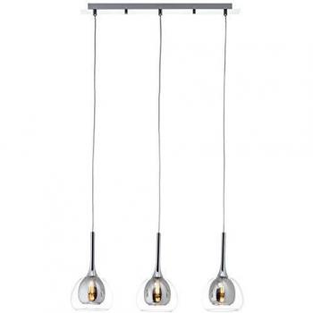 Lámpara Colgante Hadan de 3 Focos E14, Cristal Ahumado y Transparente, Altura Ajustable, Compatible con LED