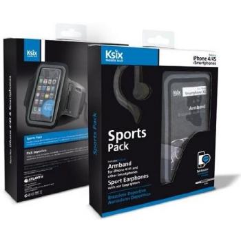 Ksix BXPACKSPS - Pack deportivo de auriculares y brazalete deportivo para smartphone, negro
