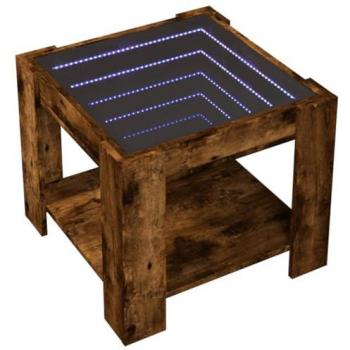 Mesa de centro y LED madera ingeniería roble ahumado 53x53x45cm