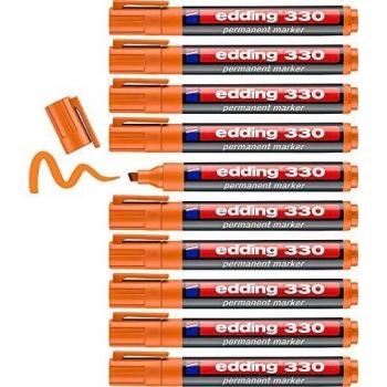 Edding 330 marcador permanente - naranja - 10 rotuladores- punta biselada 1-5 mm - resistente al agua, de secado rápido, rotuladores indelebles - para cartón, plástico, vidrio, madera, metal