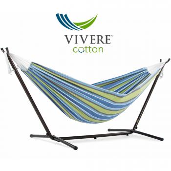 Hamaca Doble de Algodón con Soporte Oasis - 250 cm, Capacidad 200 kg, Incluye Bolsa de Transporte