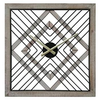 Reloj de Pared Cuadrado Moderno de Metal y MDF en Negro y Marrón - Diámetro 50 cm