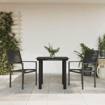 3-Piece Black Steel and Textilene Garden Dining Set