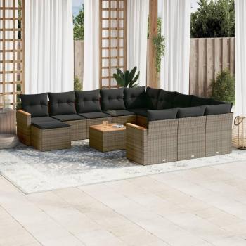 13-Piece Grey Poly Rattan Garden Sofa Set with Cushions