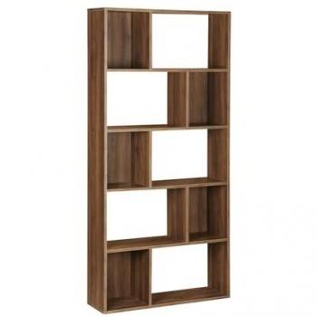 Estantería Asimétrica de Madera Oscura - 5 Estantes, 10 Compartimentos, 83x23x173cm