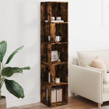 Estantería angular de madera multicapa en roble ahumado 33x33x164,5 cm