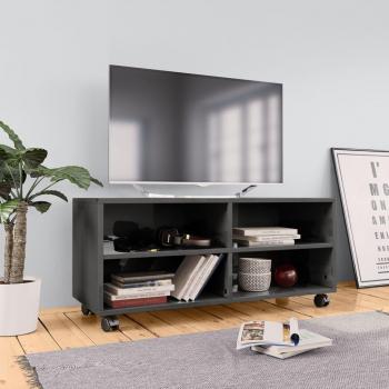 Mueble de TV con ruedas en madera contrachapada gris brillo 90x35x35 cm