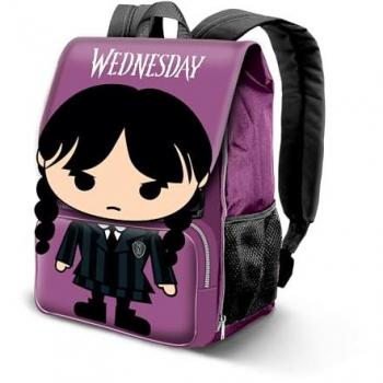 Mochila Expandible Chibi Miércoles 45cm, Lila, Capacidad 28L