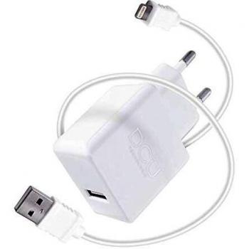 DCU Tecnologic | Cargador USB | 5V 2.4A | Cable para iPhone, iPad, iPod | conector C89 | 1m | Blanco