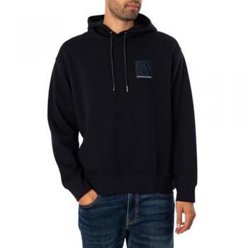 Armani Exchange Men's Blue Hoodie with Logo Patch, Regular Fit, Size XXL