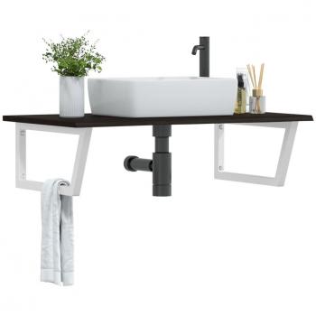 Estante de lavabo de pared de acero y madera maciza de roble