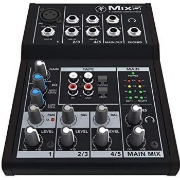 Mackie MIX5 5-Channel Mixer - Compact audio mixer with 5 channels, built-in EQ, phantom power for condenser microphones, high-quality preamps, and a rugged design suitable for live sound and studio applications