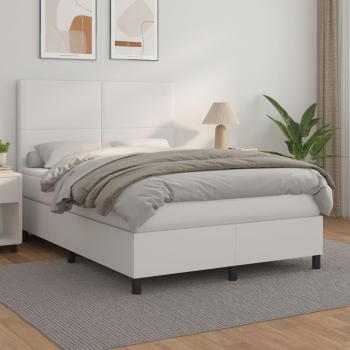 Cama box spring con colchón de cuero sintético blanco 140x200cm