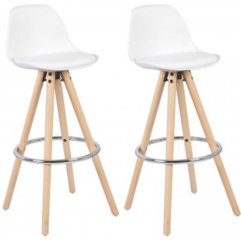 Woltu® # 510 2 x Taburete de bar Juego de 2 Silla de bar de madera y plástico) con respaldo silla cocina diseño silla Selección de Colores 2 unidades Weiss