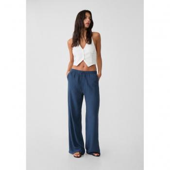 Navy Blue Flowing Linen Trousers Size S