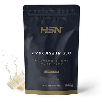 Caseína Micelar HSN Evocasein 2.0 Sabor Chocolate Blanco 500 g | Proteína de Lenta Digestión, No-GMO, Vegetariana y Sin Gluten