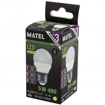 Bombilla LED Esférica E27 5W 4200K con 3 Intensidades Matel