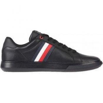 Tommy Hilfiger Men's Lace-Up Contrast Logo Sneakers, Black, Size 7 US (EU40)