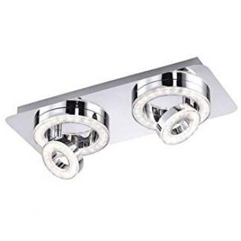 Lámpara de Techo LED TIM, 2 Focos, Acabado Cromado, 3000K, Diseño con Acrílico y Efecto Cristal, Dimensiones: 40x17 cm