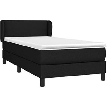 Cama box spring con colchón tapizado en tela negra 90x190 cm, muelles ensacados, adaptable, acolchado reversible