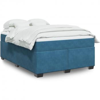 Cama box spring suave con colchón de terciopelo azul oscuro 160x200 cm