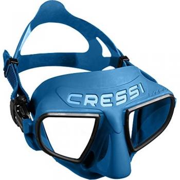 Máscara de buceo Cressi Atom unisex azul metal-negro, con diseño hidrodinámico, visor panorámico de cristal templado, hebillas ajustables para un ajuste cómodo y sellos de silicona blanda