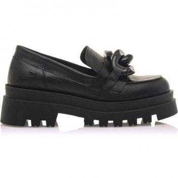 Mustang Mocasines de Piel para Mujer Kelly Negro con Detalle Metálico, Sin Cierre, Punta Redonda y Tacón de 5.5cm
