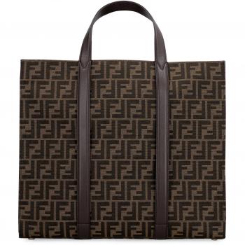 Fendi Men's Jacquard Fabric Tote Bag in Brown, FF Collection Spring-Summer 2024, Size: ONE SIZE