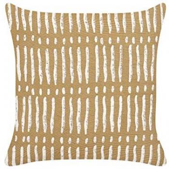 Cojín Decorativo de Algodón Beige y Blanco 45 x 45 cm con Patrón Geométrico a Rayas, Hecho a Mano, Funda Desmontable y Relleno