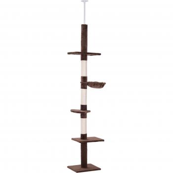 Árbol Rascador para Gatos PawHut 40x34x230-260 cm Altura Ajustable Marrón