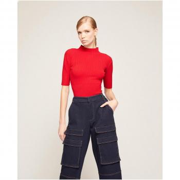 Jersey de mujer de canalé con cuello de cisne