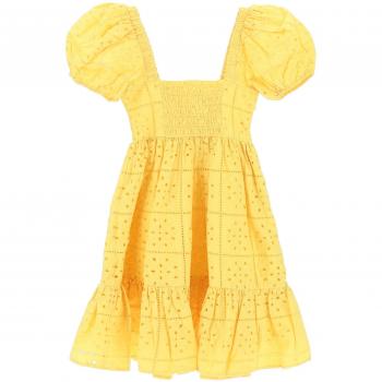 Ganni Broderie Anglaise Mini Dress - Size XX-Small - Yellow Maize