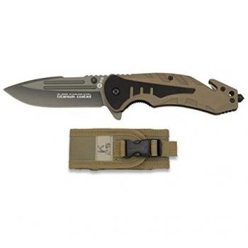 Navaja táctica K25 color coyote, mango G10, apertura FOS, hoja de 8,7 cm de acero inoxidable, con clip y funda de nylon