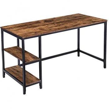 HOOBRO Escritorio, Mesa de Ordenador, con 2 Niveles de Estante a la Izquierda o a la Derecha, 140 cm, Fácil Montaje, Estructura Metálica, para Oficina, Dormitorio, Marrón Rústico y Negro EBF60DN01
