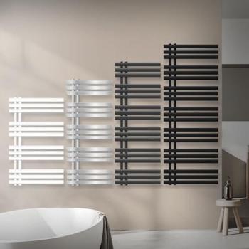 Radiador Toallero de Baño 50x120 cm Negro Mate Diseño Panel con Conexión Central y Termostato Angular