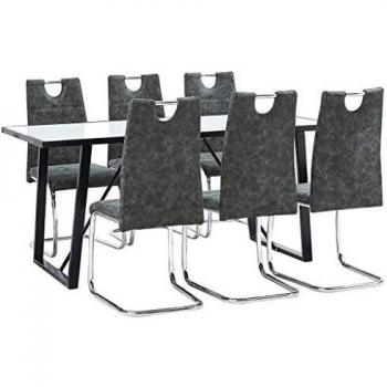 vidaXL Juego de Comedor 7 Piezas Cuero Sintético Mobiliario Decoración Interior Casa Hogar Robusto Duradero Resistente Funcional Práctico Útil Negro